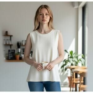 Eileen Fisher Organic Cotton Sleeveless Tank Top Minimalist Tunic Size M